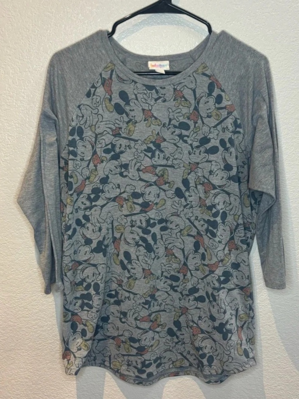 LuLaRoe Gray Mickey Mouse Raglan Top